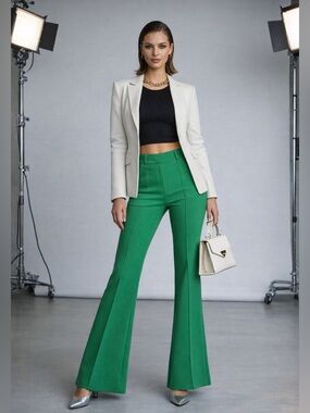 NYCC Green Flare Pants Size 6 Stretch High Waist Work Office Career